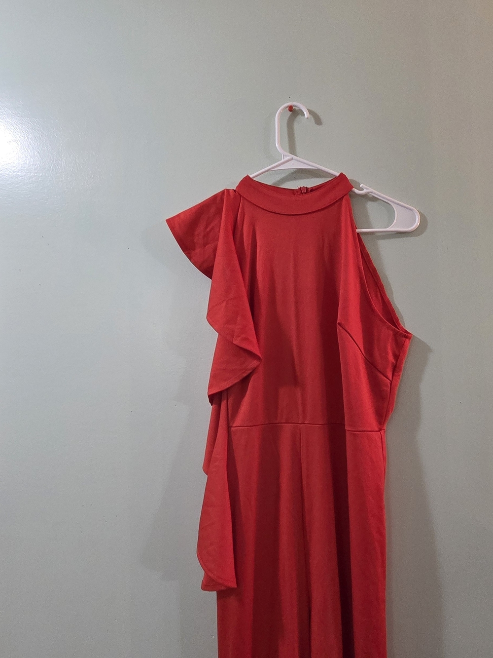 Red One-Shoulder Ruffle Jumpsuit - Picture 3 of 10